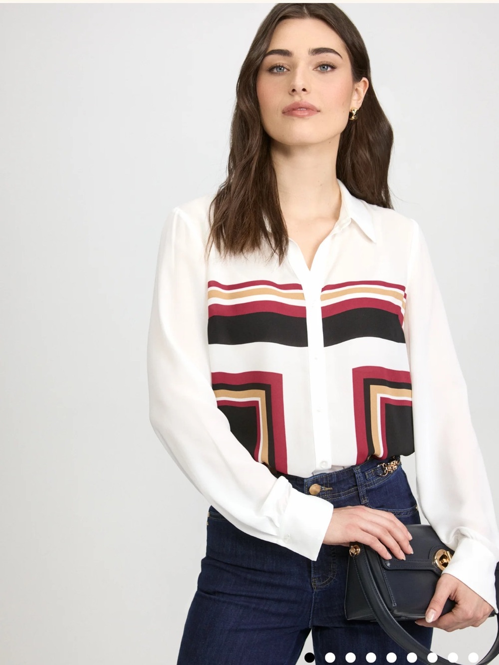 Laura Colour Block Button Up Collared Blouse White Pattern